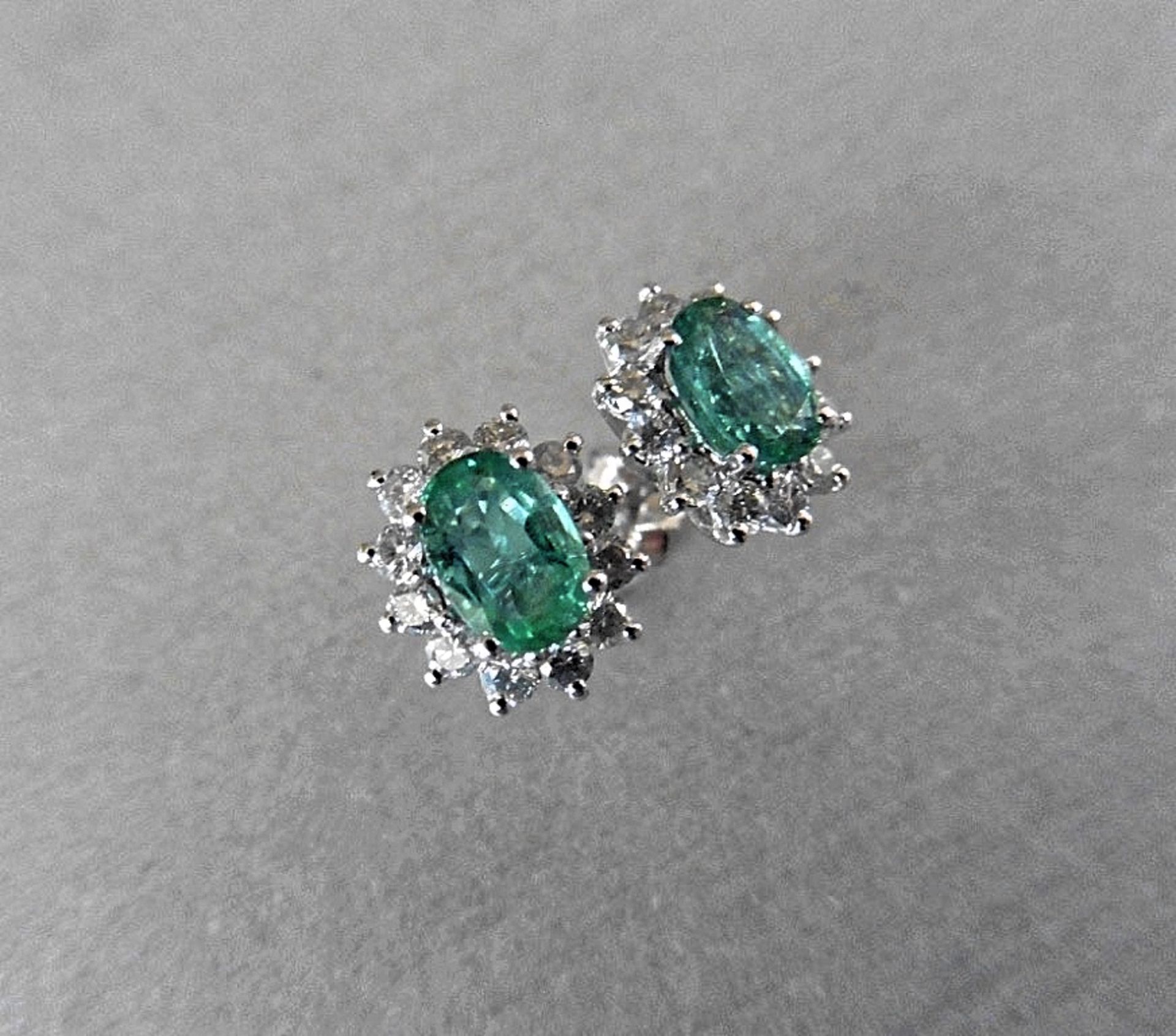 1.60ct Emerald & Diamond Cluster Style Stud Earrings - Image 2 of 2