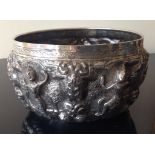 Fine Antique Burmese Silver Metal Embossed Bowl