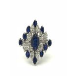 18ct White Gold, Sapphire & Diamond Cluster Ring. Size L