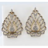 IGI Certified 14 K Yellow Gold Leaf Shape Diamond Pendant with Chandelier Earrings