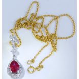 14 K / 585 White Gold Designer Ruby (GIA Certified) & Diamond Pendant