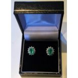1.60ct Emerald & Diamond Cluster Style Stud Earrings