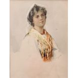 A Young Girl in Italian Costume. Watercolour by Gaetano Facciola (Italian, 1868-1949)
