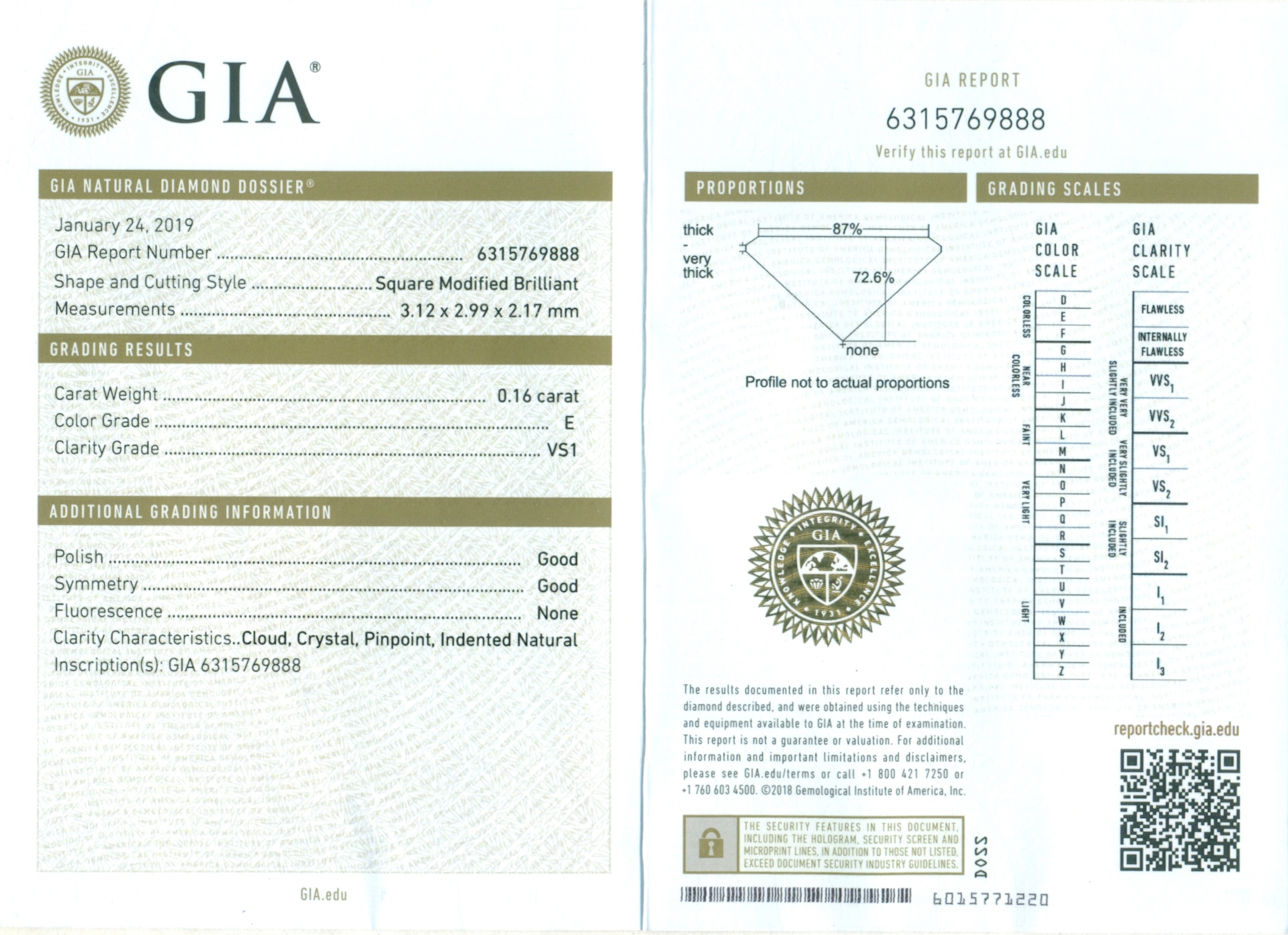 GIA Certified 0.16 ct. Diamond - E / VS1 - UNTREATED - Image 2 of 2