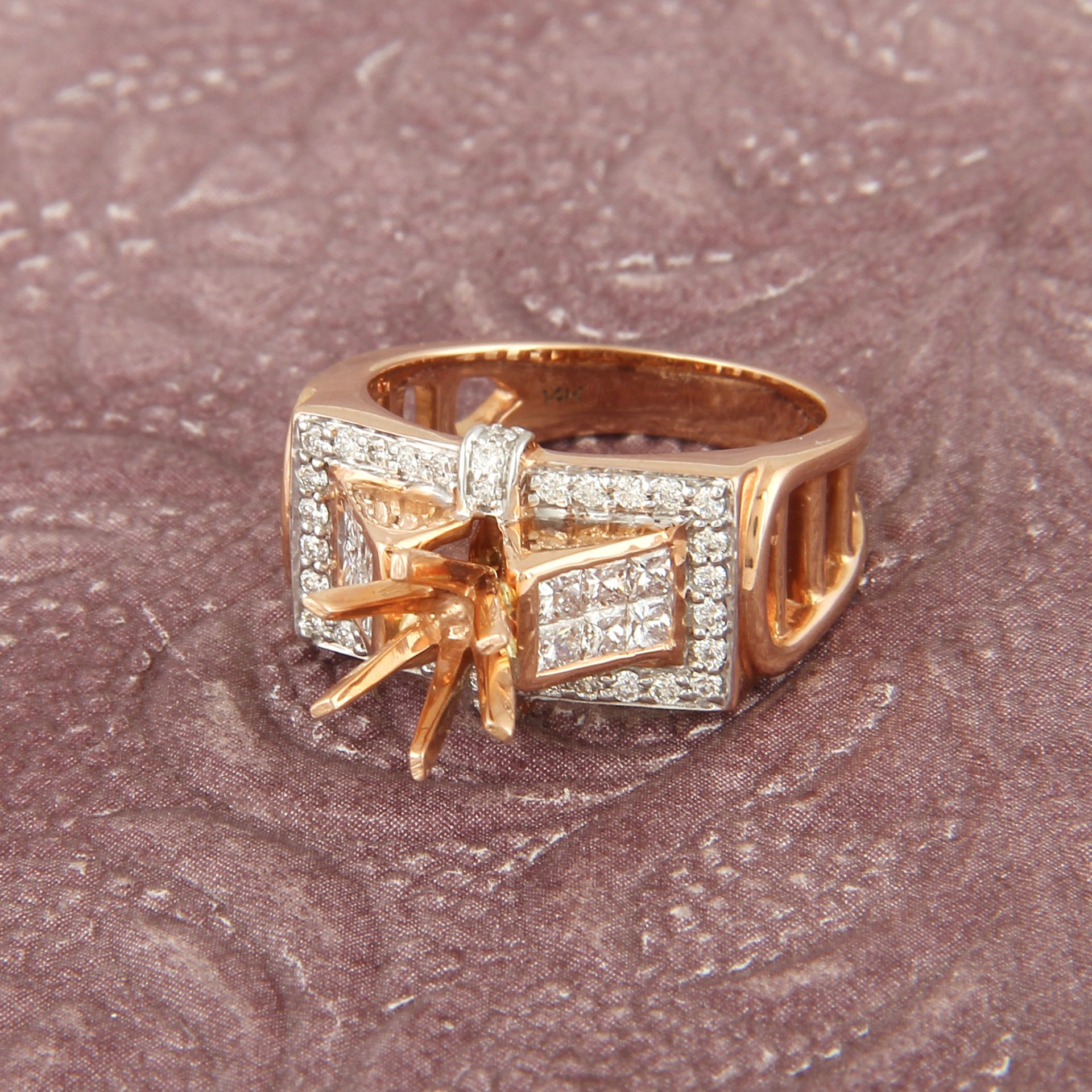 14 K / 585 Rose Gold Diamond Ring - Center stone unmounted - Image 3 of 8