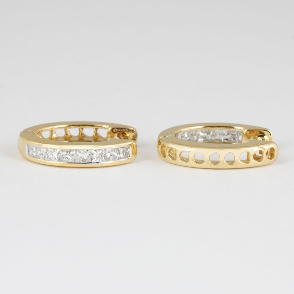 14 K / 585 Yellow Gold Diamond Hoop Earring - Image 3 of 8