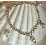 Vintage 925 Silver Bracelet charm of Freshwater Cultured Pearl Labradorite charm