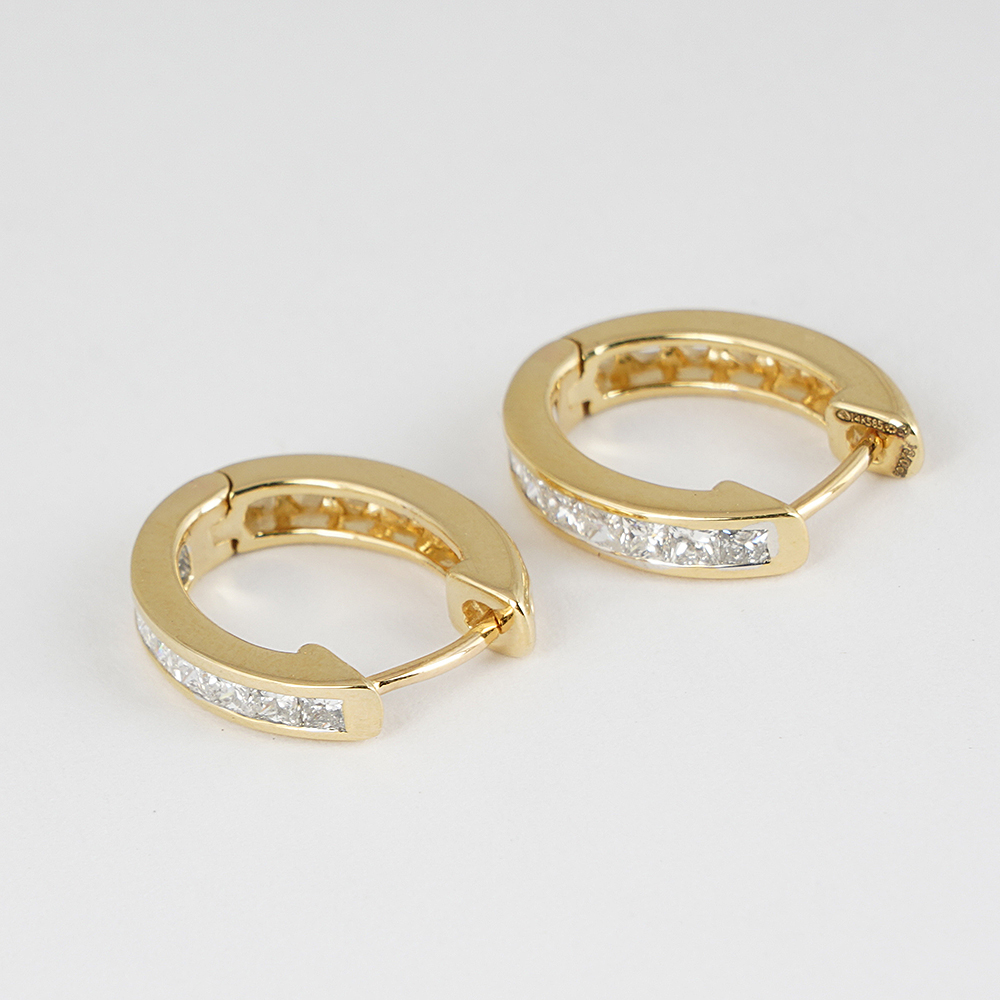 14 K / 585 Yellow Gold Diamond Hoop Earring - Image 5 of 8