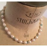 Freshwater Cultured Pearl Necklace and Beryl facate delicate bridal colour 925 silver