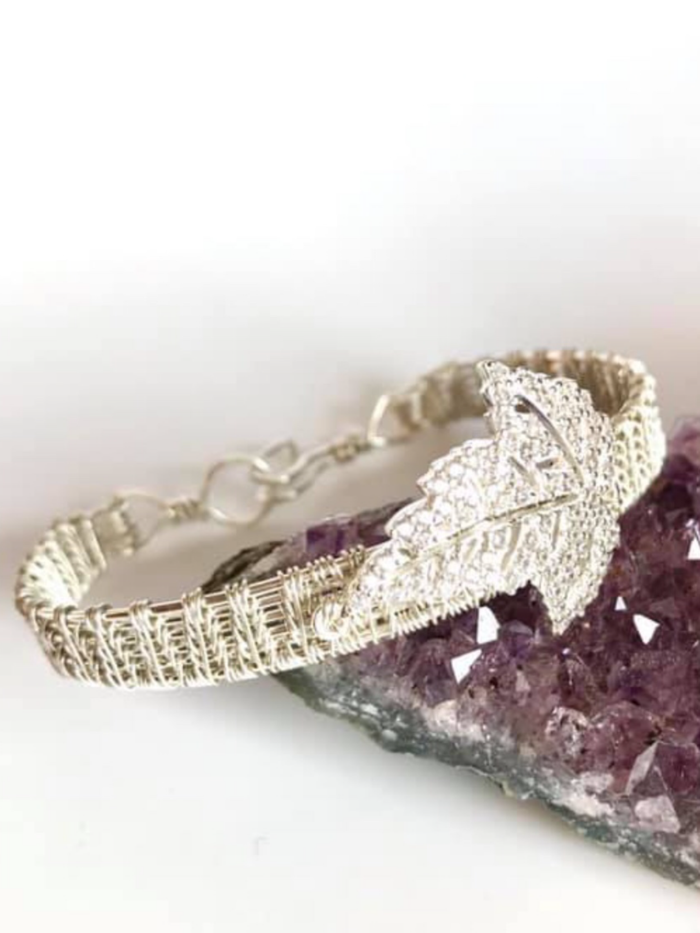 Stunning Zircon leaf 925 Silver weave Bracelet / Cuff - Image 4 of 4