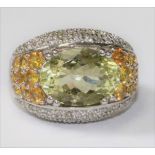 925 Sterling Silver / Orthoclase / Yellow Sapphire / White Topaz Ring