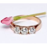 IGI Certified 14 K / 585 Rose Gold Trilogy Solitaire Diamond Ring