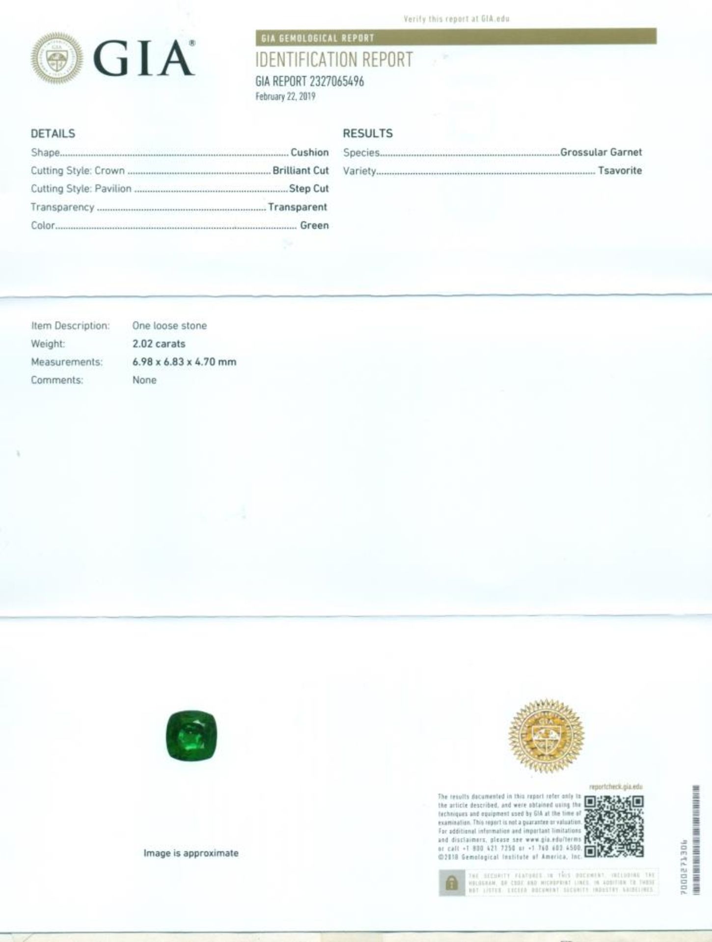 GIA Certified 2.02 ct. Tsavorite (Grossular-Garnet) - KENYA, EAST-AFRICA - Image 2 of 8