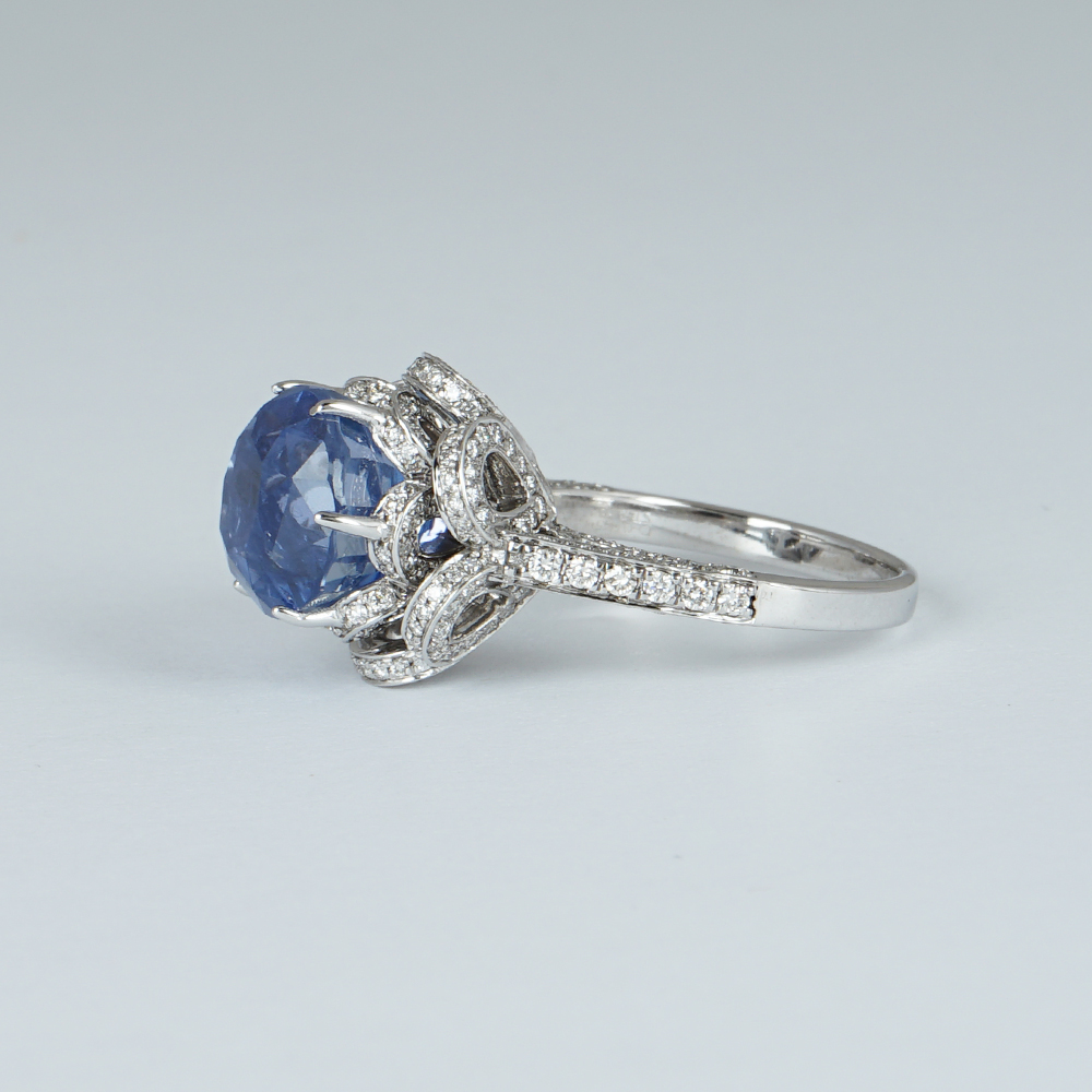 14 K / 585 White Gold Blue Sapphire (IGI Certified) & Diamond Ring - Image 3 of 8