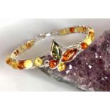 Multi colour Baltic Amber butterfly bangle bracelet 925 solid silver
