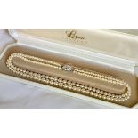 Vintage Lotus Double row 18” Pearls Diamanté Clasp marked Lotus for bride wedding
