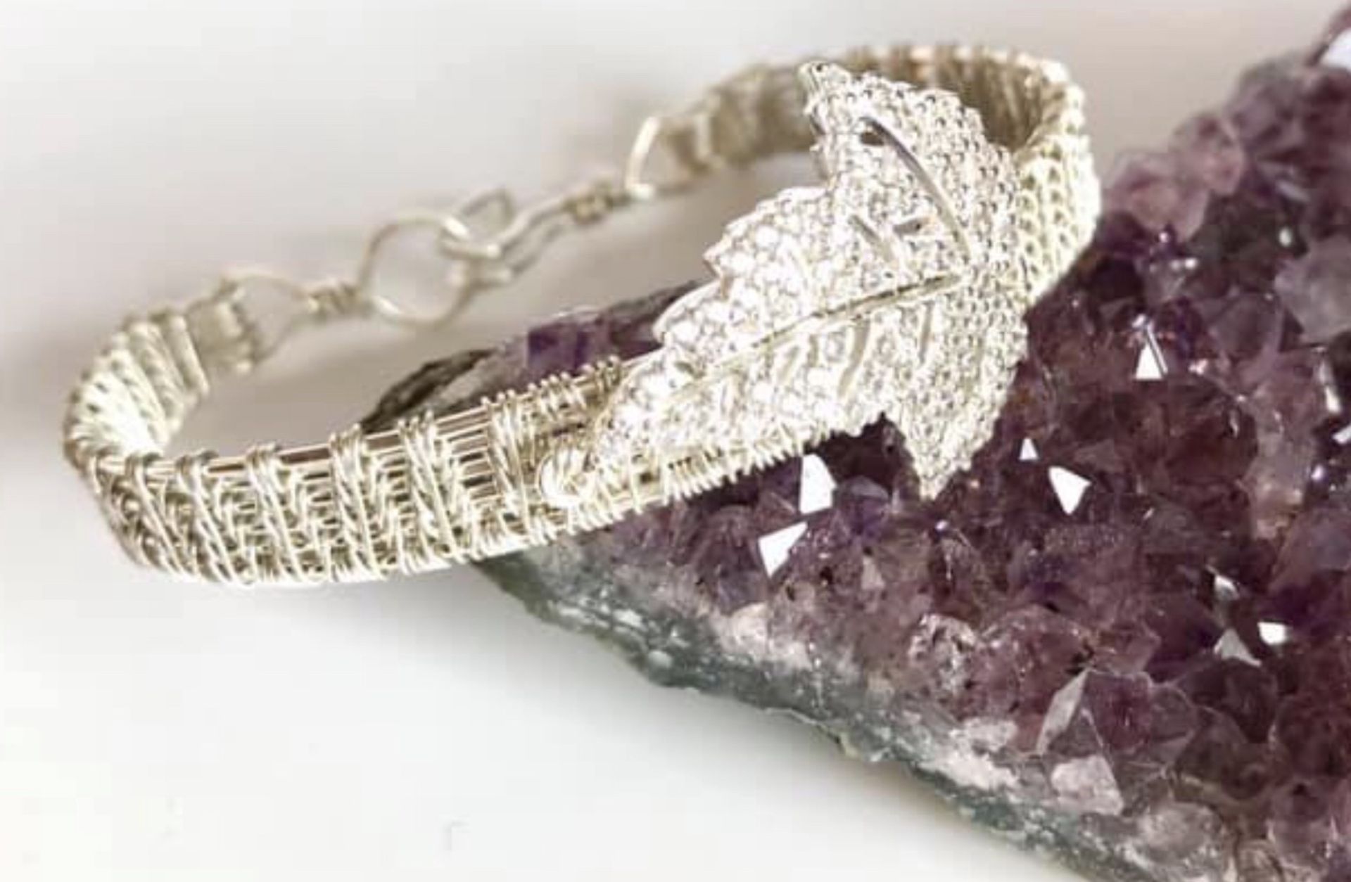 Stunning Zircon leaf 925 Silver weave Bracelet / Cuff - Image 3 of 4