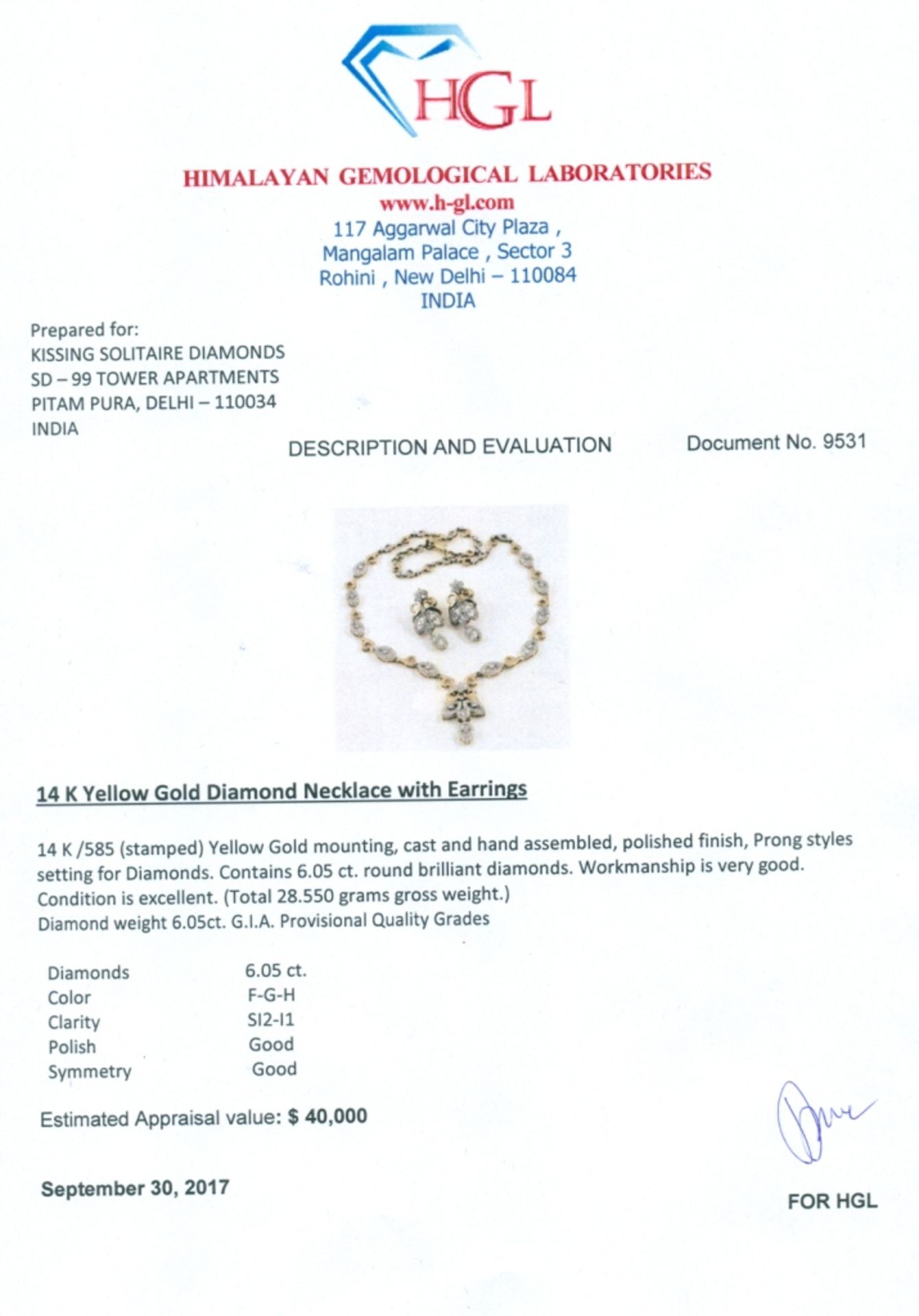 IGI Certified 14 K / 585 Yellow Gold Diamond Necklace with Diamond Earrings - Image 9 of 10