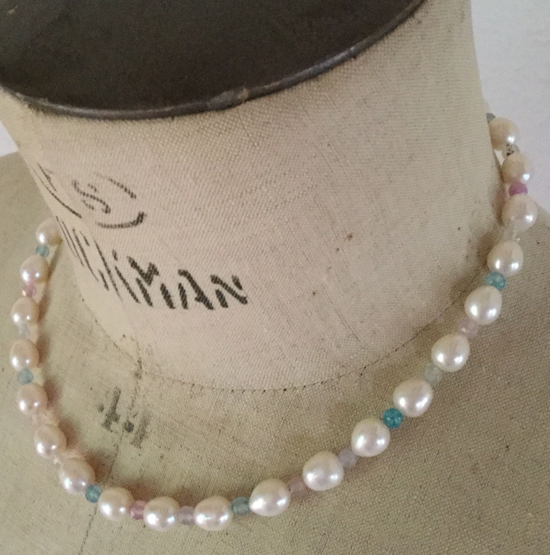 Freshwater Cultured Pearl Necklace and Beryl facate delicate bridal colour 925 silver - Image 7 of 7