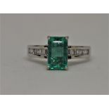 Certified 2.03ct Natural Muzo Colombia Emerald and Diamonds 18K White Gold Ring