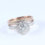 18 K / 750 - Set of 2 Rings with Solitaire diamond & side Diamonds