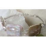 Lge Rectangle Metalic Freshwater Cultured Pearls Swarovski Éléments Bangle Bracelet 925 Silver