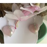 Rose Quartz 50 cts Hearts Freshwater Cultured Pearl Aventurine Earrings
