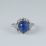 14 K / 585 White Gold Blue Sapphire (IGI Certified) & Diamond Ring