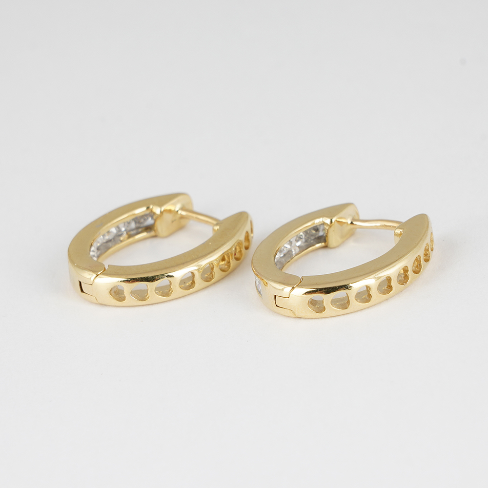 14 K / 585 Yellow Gold Diamond Hoop Earring - Image 4 of 8