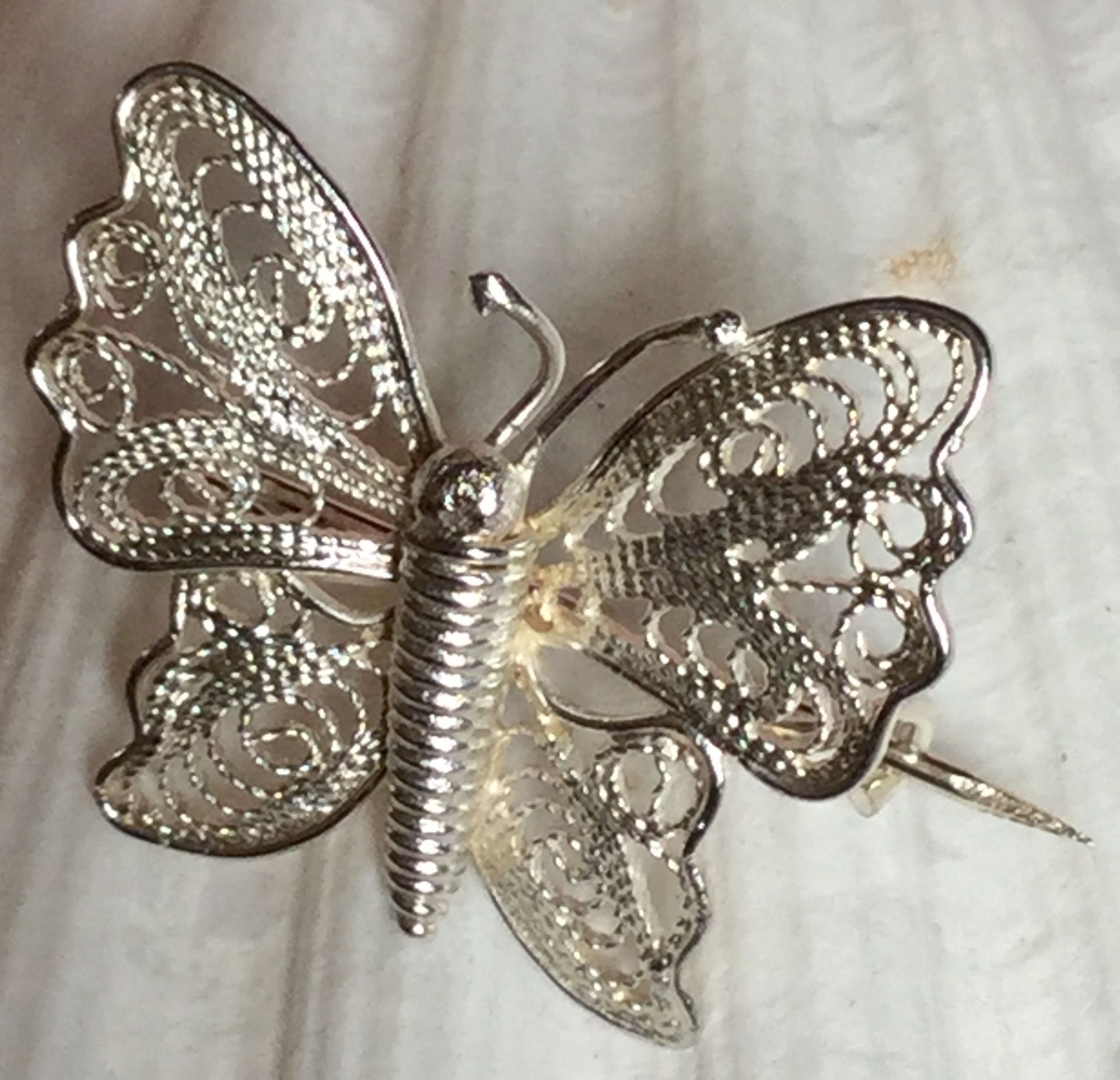 Vintage Silver Butterfly brooch Maltese fine filigree detail exquisite