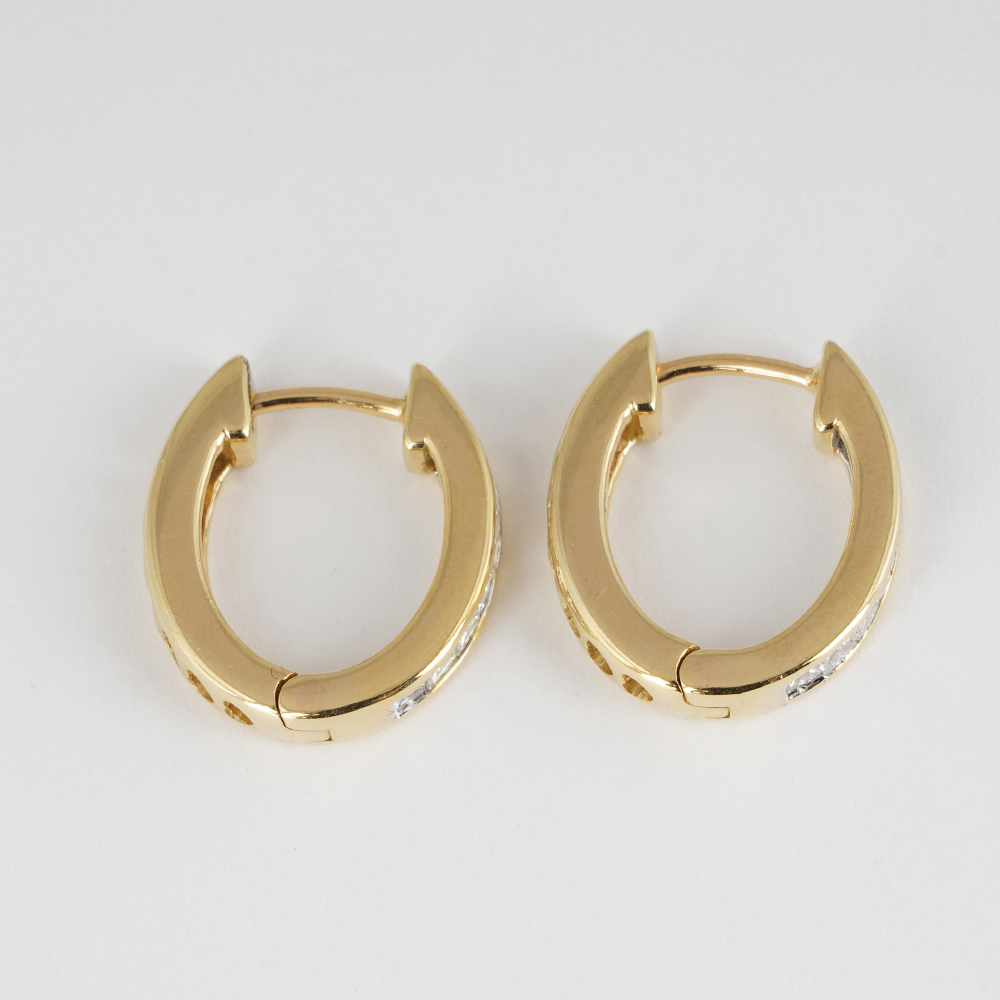 14 K / 585 Yellow Gold Diamond Hoop Earring - Image 6 of 8