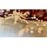 Vintage Citrine Pearls silver Bridal Hair Comb Vine Flowers 80 cts Citrine Wedding mother bride brid