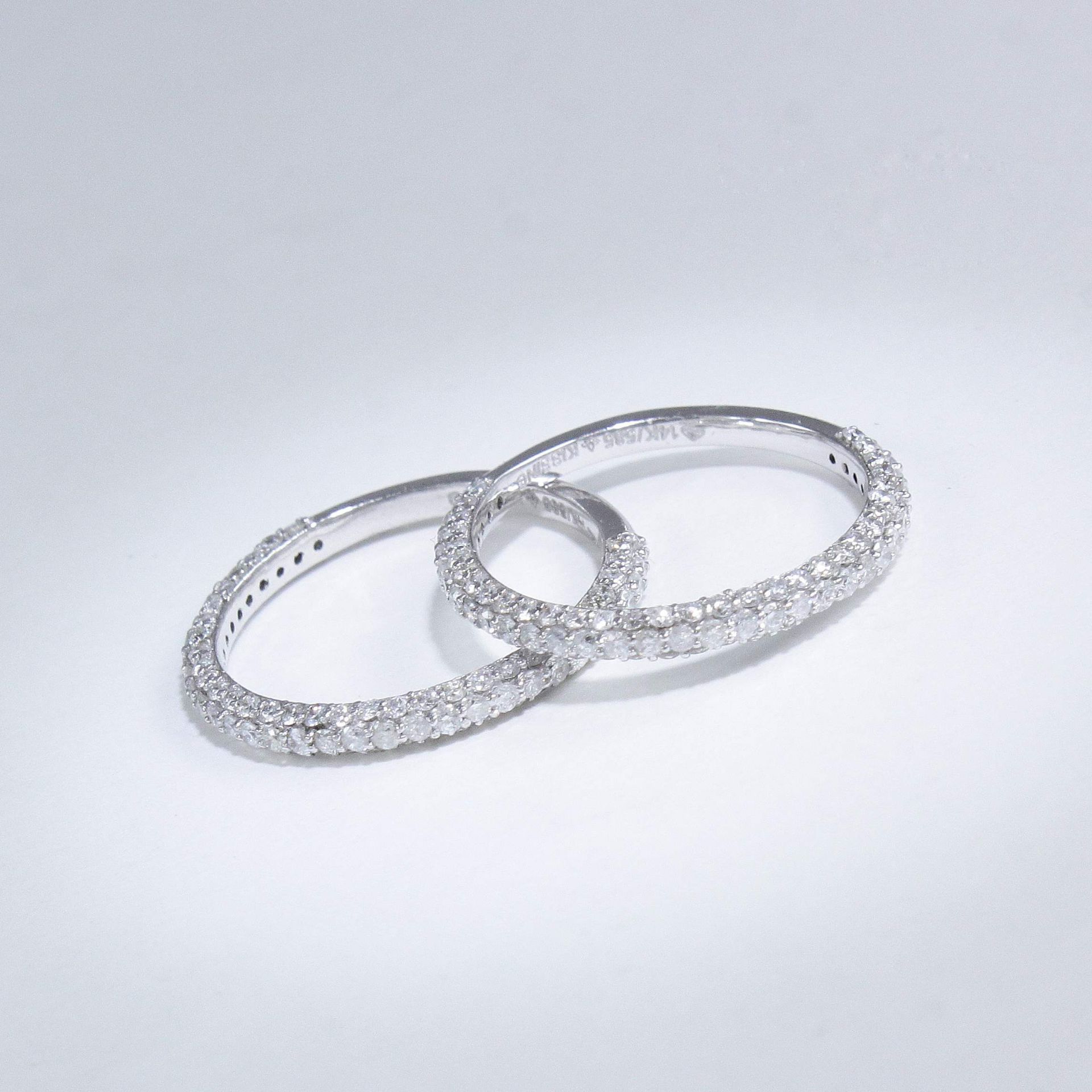 14 K / 585 Set of 2 White Gold Diamond Band Rings - Image 7 of 8