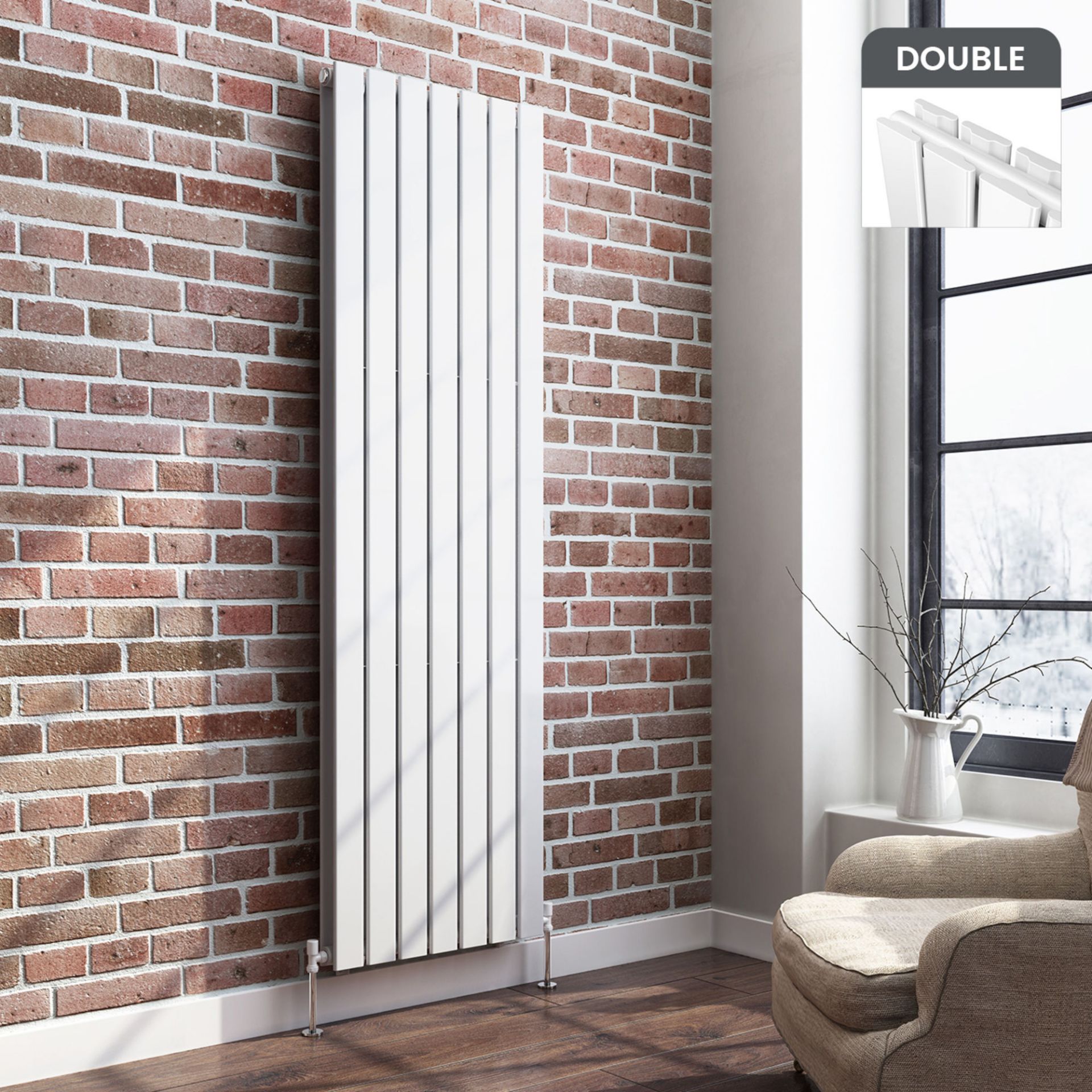 (EY223) 1800x578mm Gloss White Double Flat Panel Vertical Radiator. RRP £499.99. Made from high