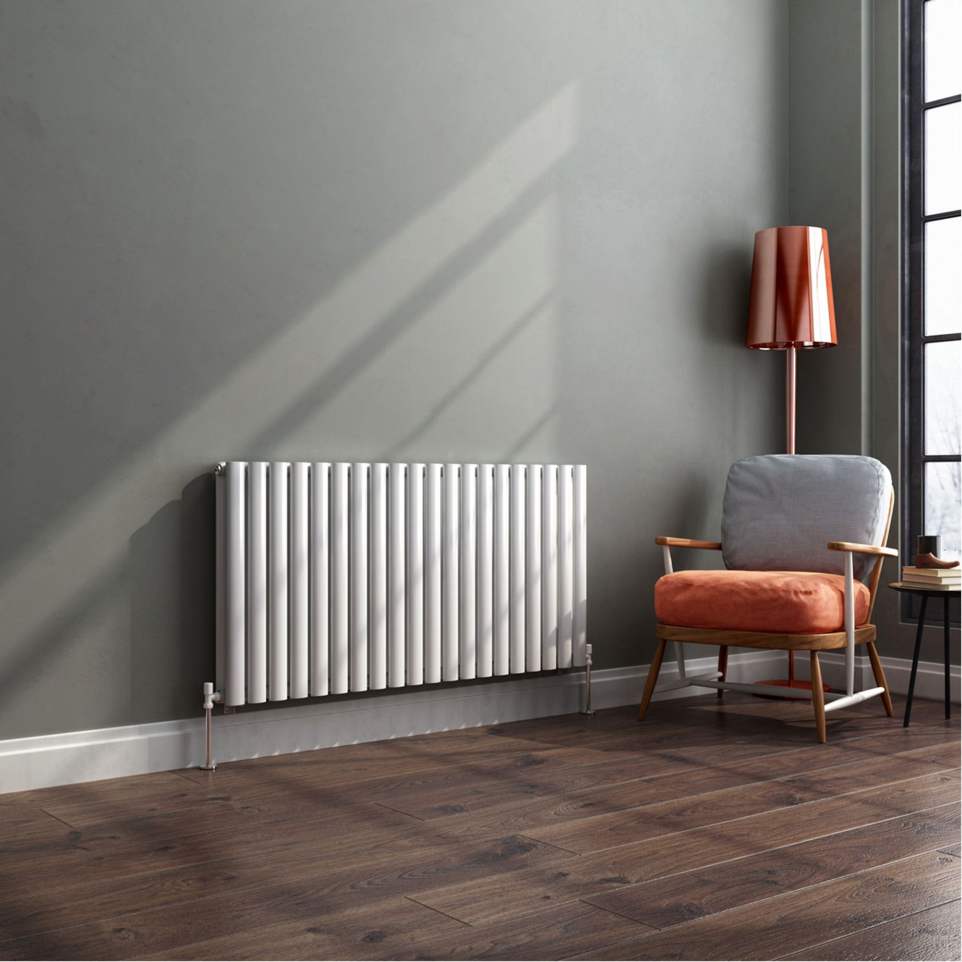 (EY109) 600x1200mm Gloss White Double Panel Oval Tube Horizontal Radiator. RRP £449.99. Made from