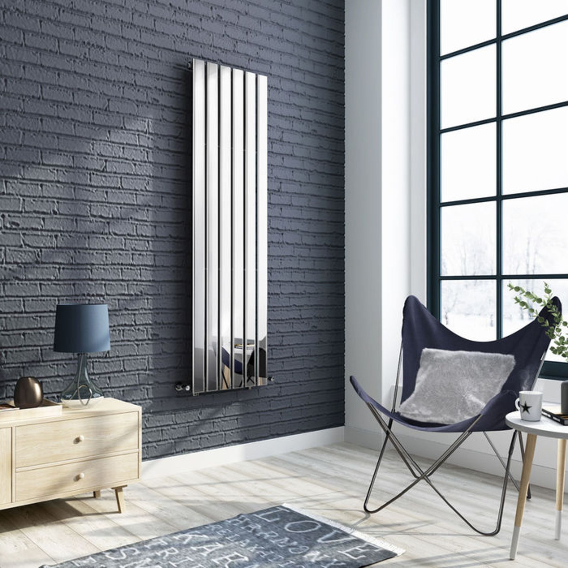 (EY222) 1500x433mm Silver Single Flat Panel Vertical Radiator. RRP £389.99. Made from high grade low - Image 3 of 4