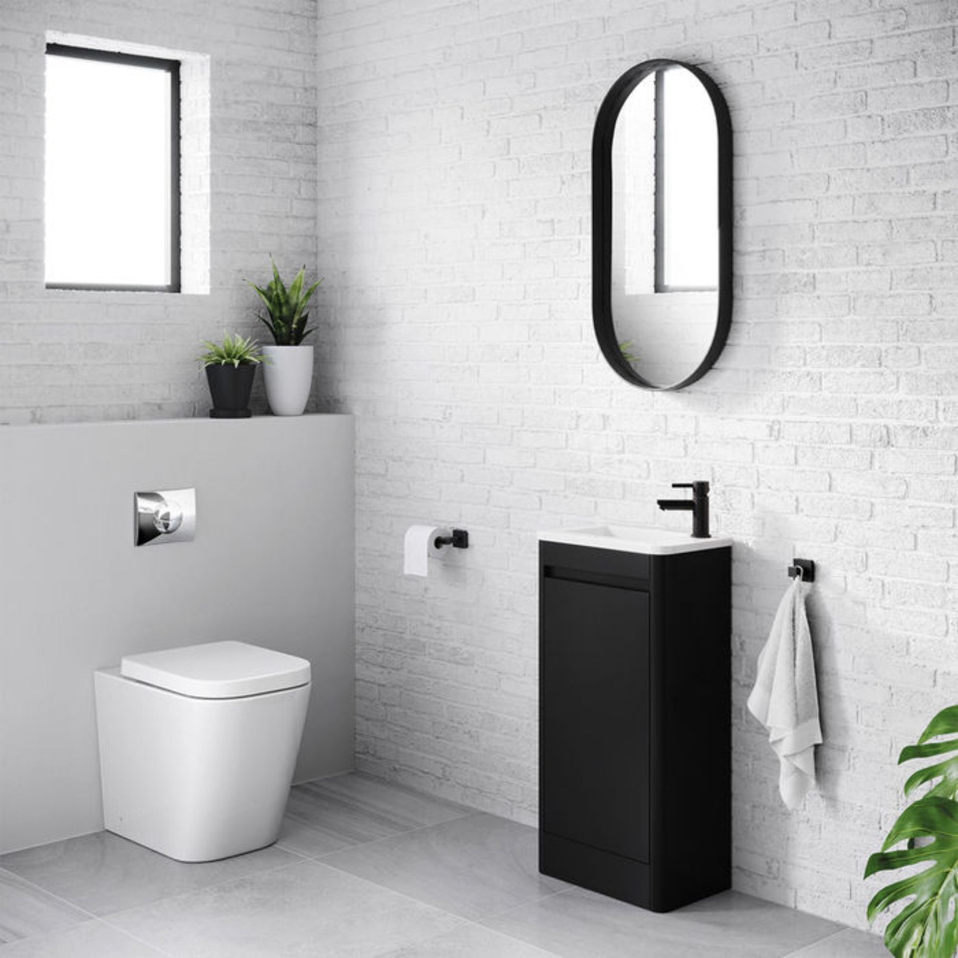 (EY43) 400mm Denver Matte Black Right Hand Cloakroom Vanity Unit - Floorstanding. RRP £349.99. Comes - Image 2 of 4