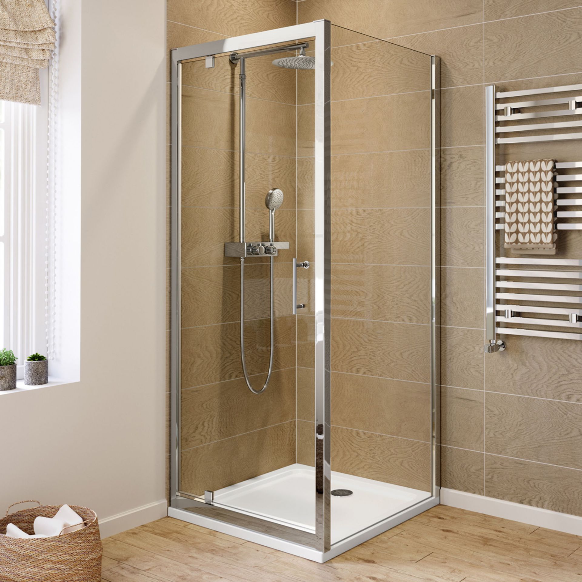 (LP99) 900x760mm - 6mm - Elements Pivot Door Shower Enclosure. RRP £299.99. 6mm Safety Glass Fully