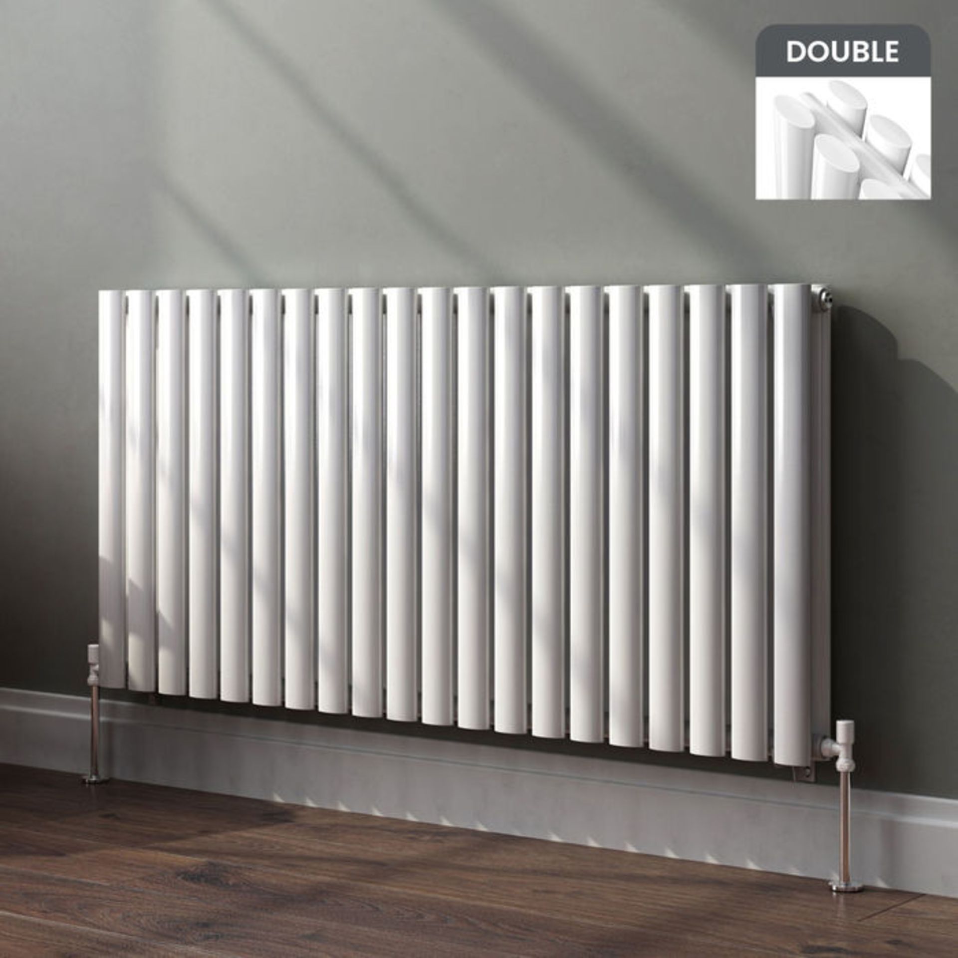 (EY129) 600x1200mm Gloss White Double Panel Oval Tube Horizontal Radiator. RRP £449.99. Made from - Image 2 of 3