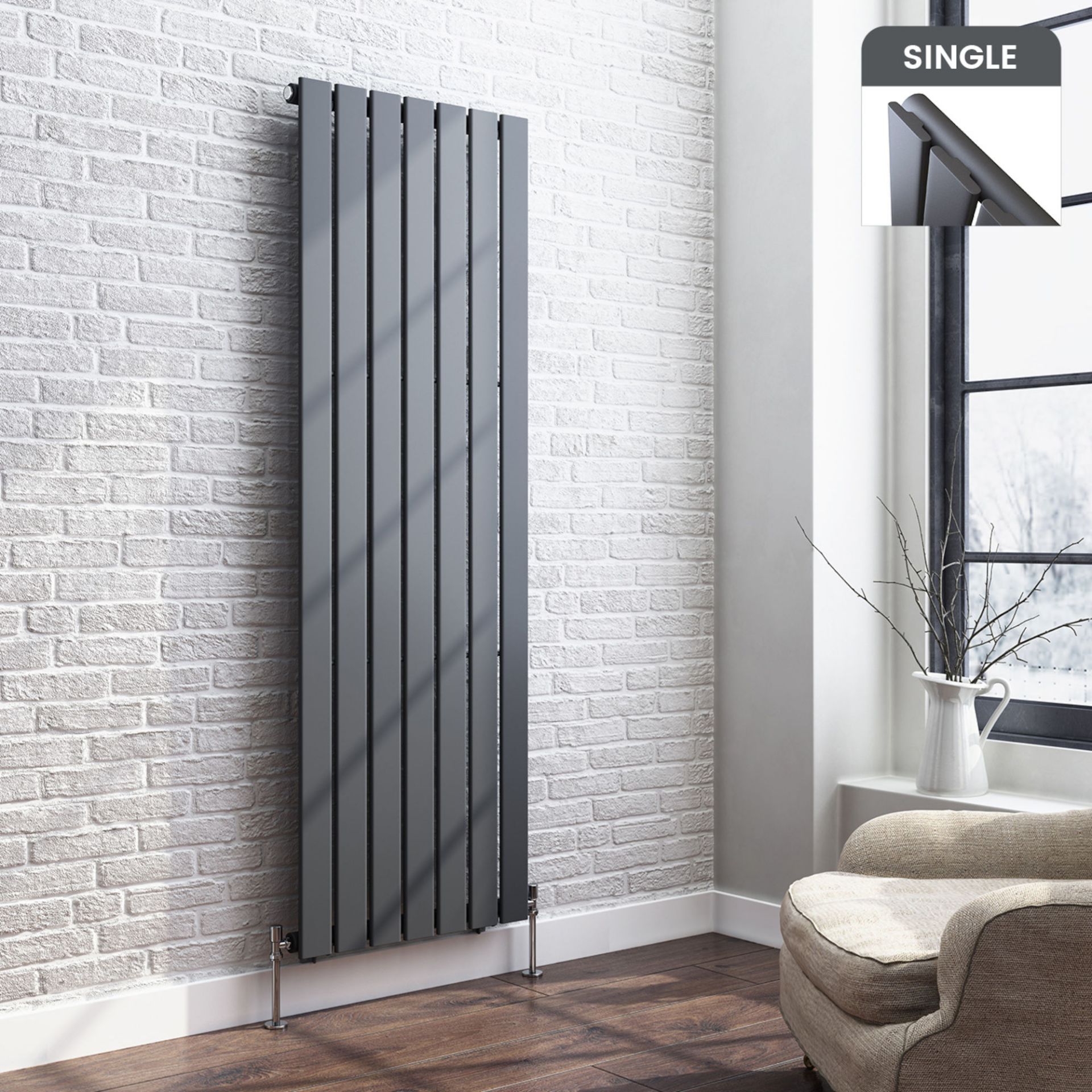 (EY123) 1600x532mm Anthracite Single Flat Panel Vertical Radiator. RRP £364.99. Made from high