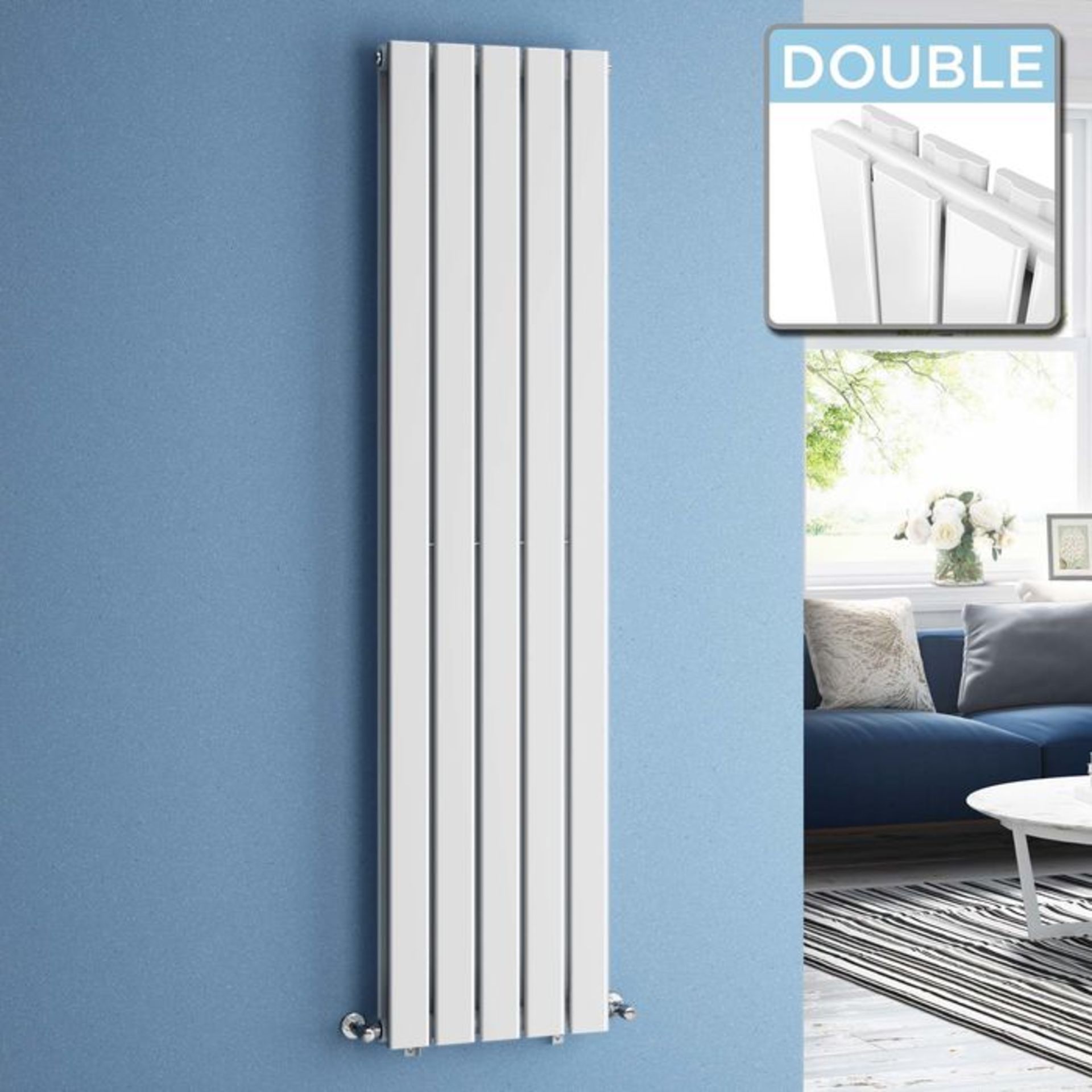 (TP152) 1800x376mm Gloss White Double Flat Panel Vertical Radiator. RRP £399.99. Made with low - Image 4 of 4