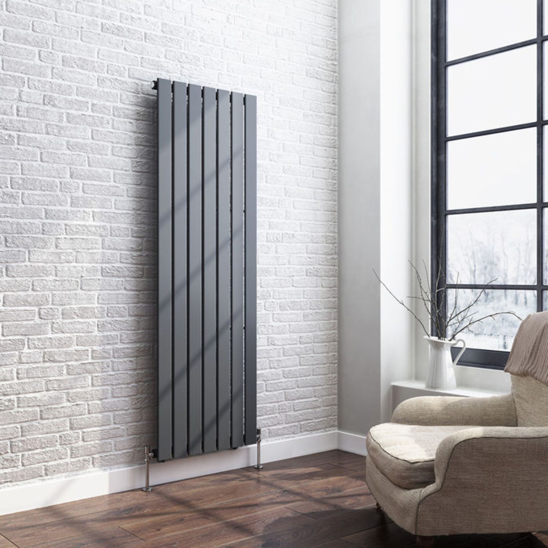 (EY123) 1600x532mm Anthracite Single Flat Panel Vertical Radiator. RRP £364.99. Made from high - Image 2 of 4