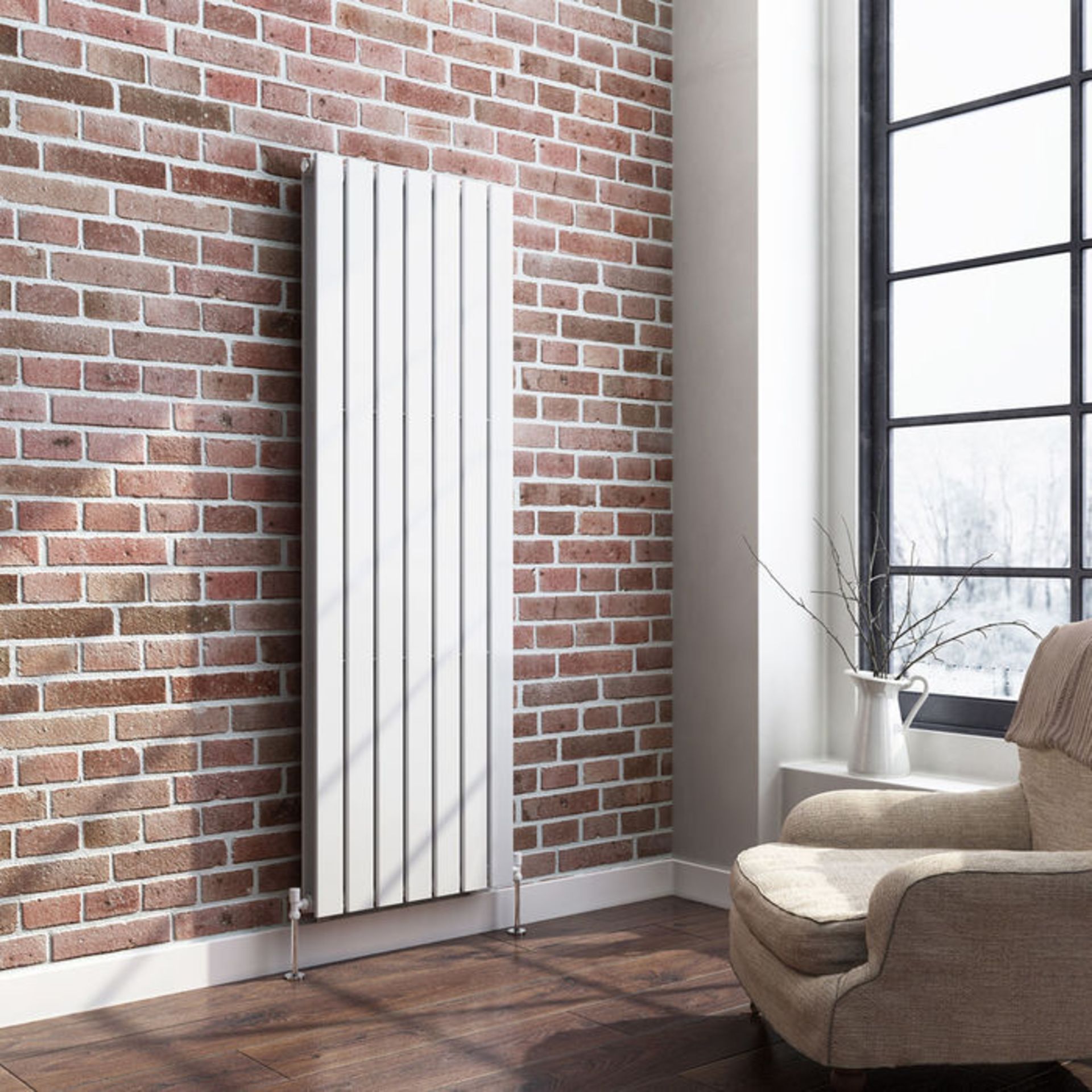 (LP148) 1600x532mm Gloss White Double Flat Panel Vertical Radiator. RRP £499.99. Made from high - Image 2 of 4