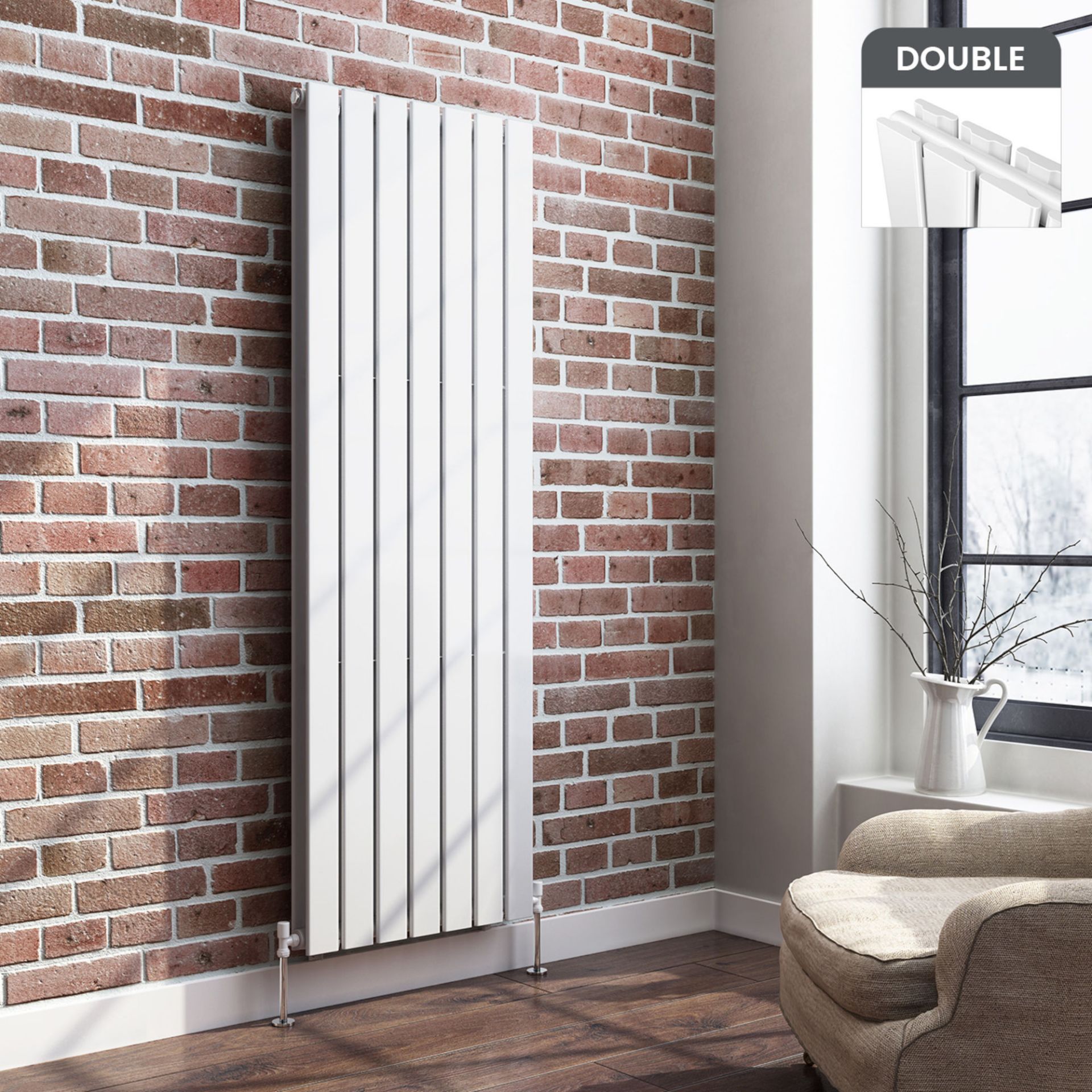 (LP148) 1600x532mm Gloss White Double Flat Panel Vertical Radiator. RRP £499.99. Made from high