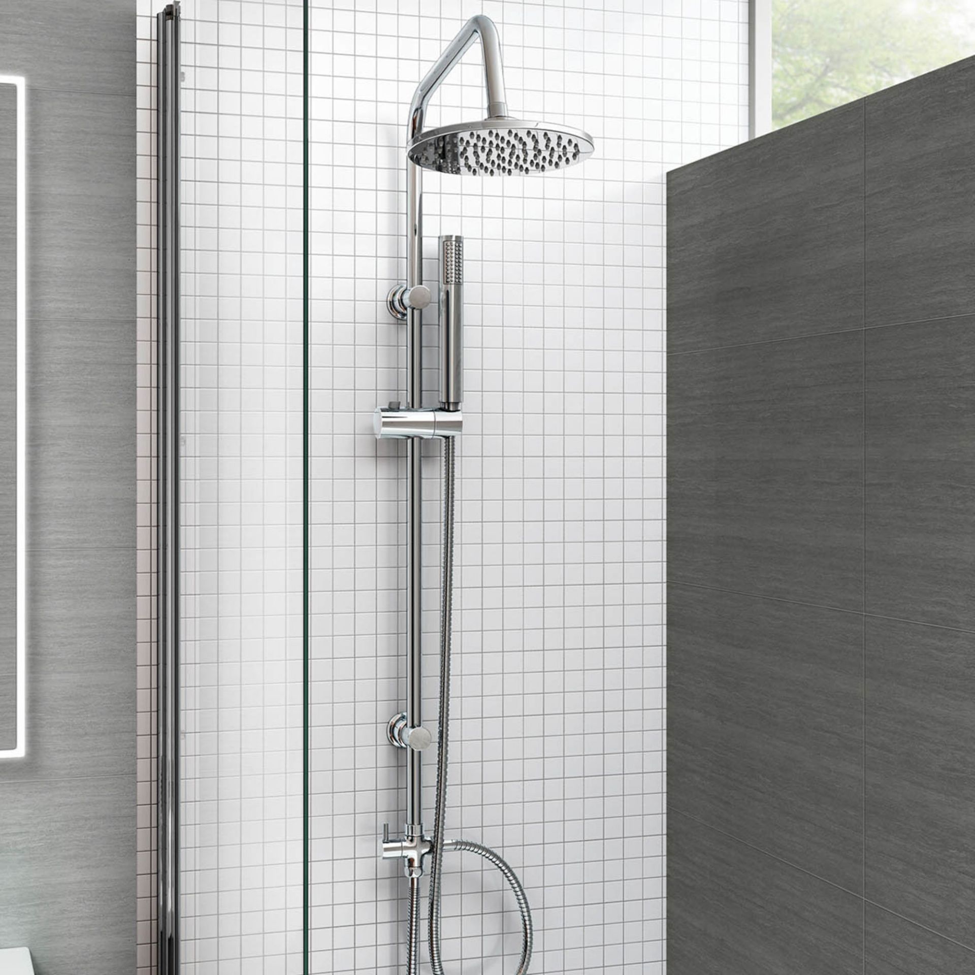 (EY203) 200mm Round Head, Riser Rail & Handheld Kit. Quality stainless steel shower head with Easy
