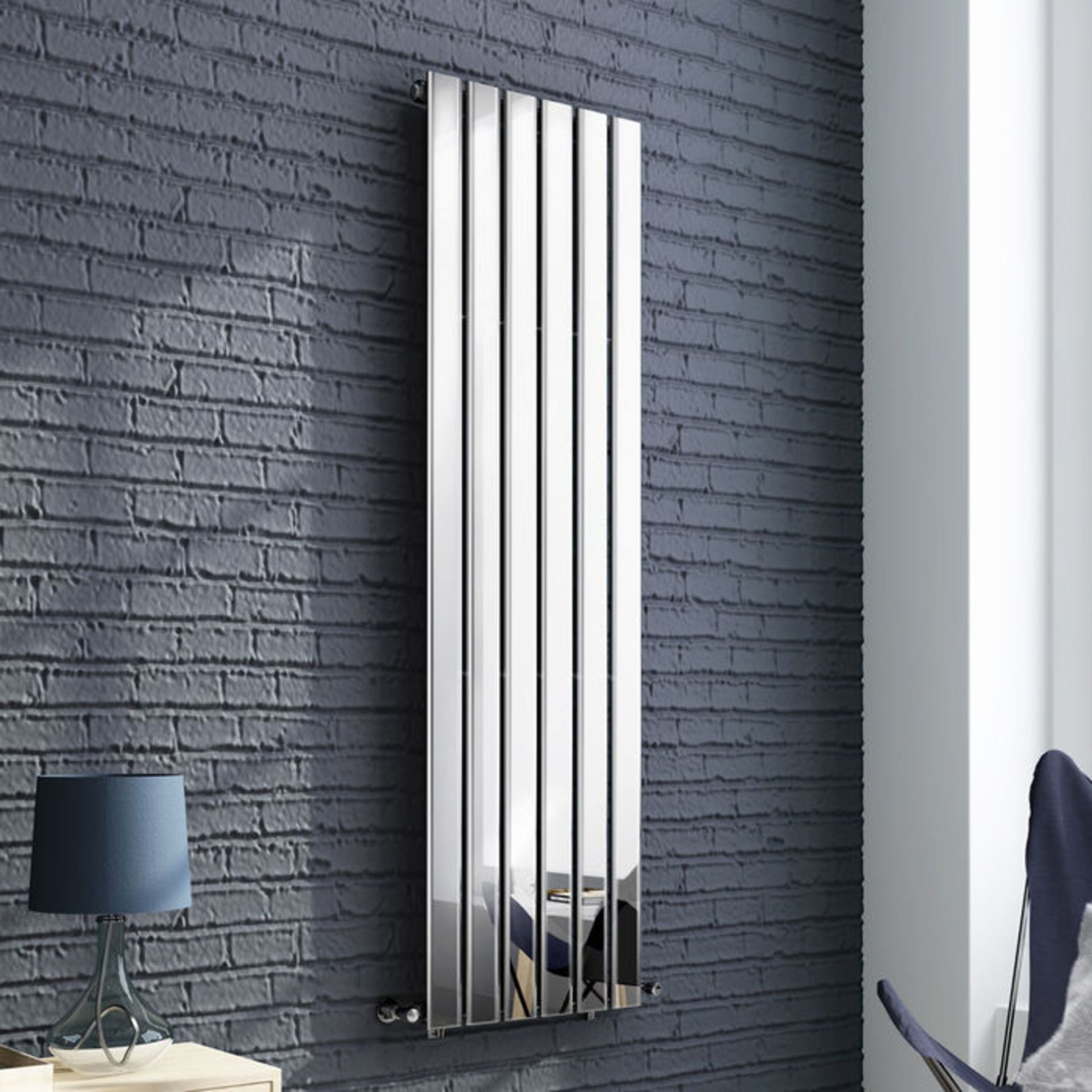 (EY222) 1500x433mm Silver Single Flat Panel Vertical Radiator. RRP £389.99. Made from high grade low - Image 2 of 4