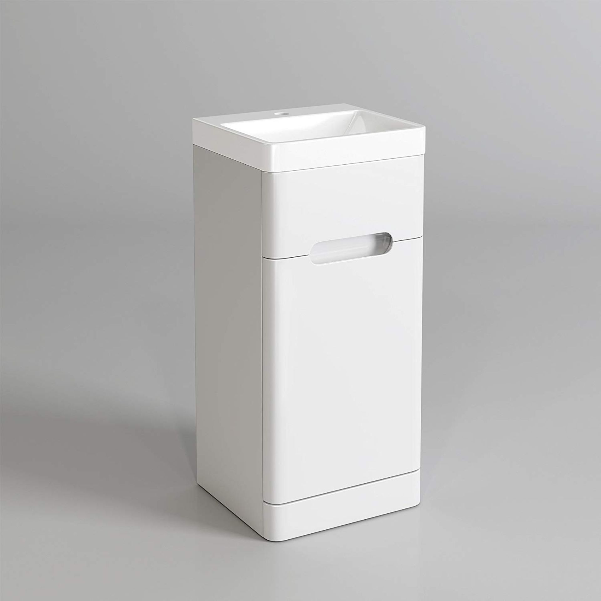 (TP83) 400 mm White Gloss Vanity Sink Unit Ceramic Basin Bathroom Furniture. RRP £349.99. Comes - Image 2 of 3