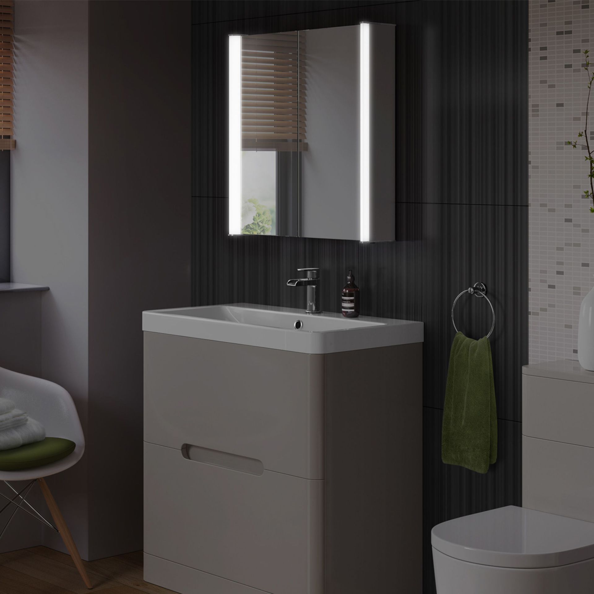 (EY49) 600x650mm Bloom Illuminated LED Mirror Cabinet - Shaver Socket. RRP £399.99. Double Sided - Image 2 of 4