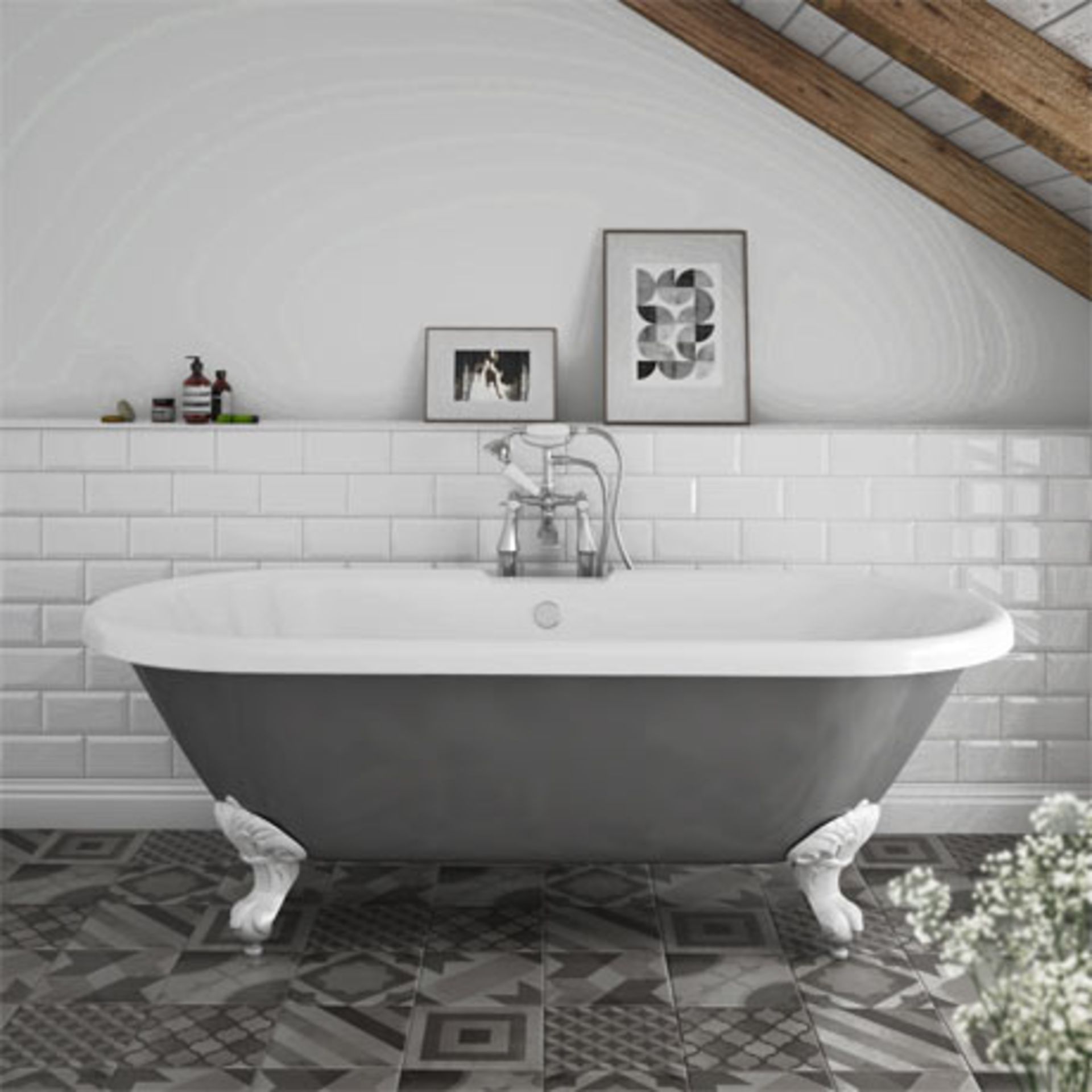 (EY4) 1695mm Grey Double Ended Roll Top Bath With Chrome Ball Feet. RRP £999.99. The Duke bath is