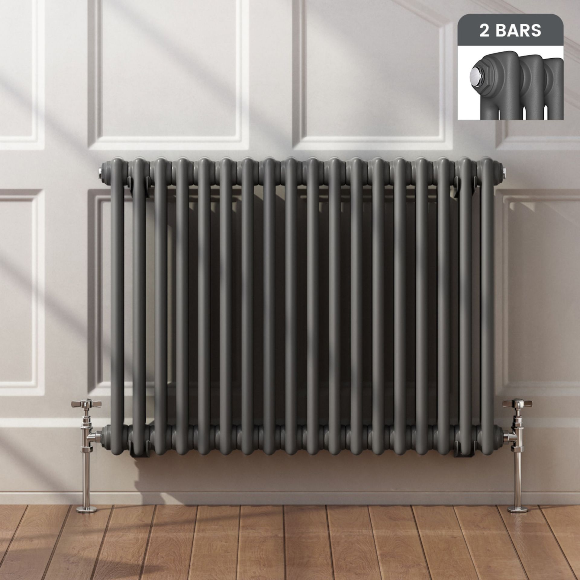 (EY212) 600x828mm Anthracite Double Panel Horizontal Colosseum Traditional Radiator. RRP £439.99.